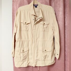 Women's Vineyard Vines Ivory Linen Silk Utility Safari Jacket Lightweight Comfy